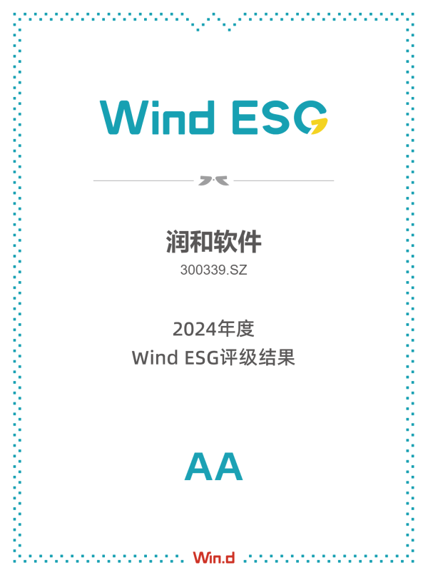 恒财网配资 润和软件首获Wind ESG评级AA级，积极践行可持续发展理念